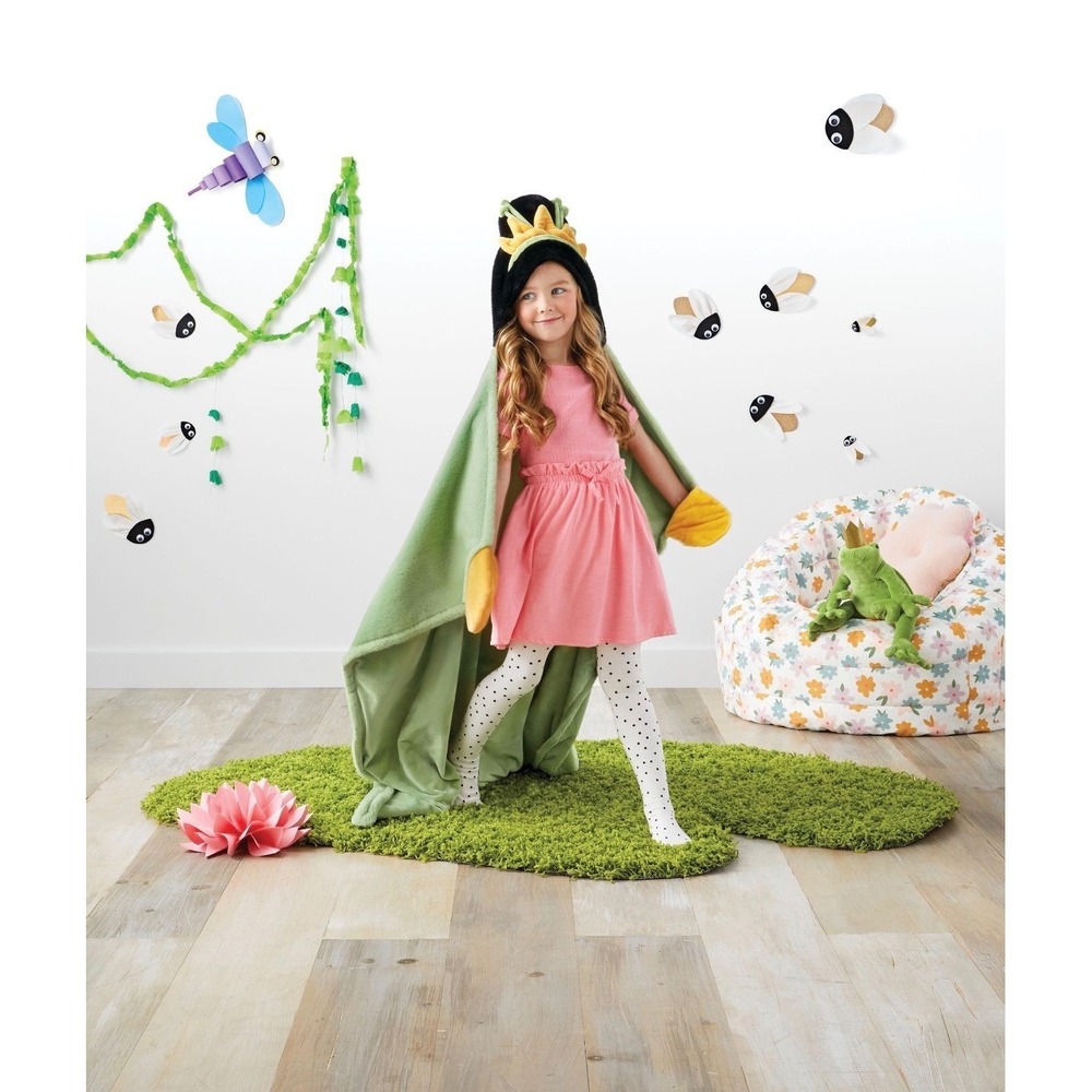 Pillowfort Disney Tiana Hooded Blanket Kids 40x50 Green NEW Faux Fur Mitts Tiara - Picture 8 of 8